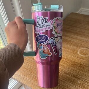 Pink Metallic Nurse Travel Tumbler with Stickers